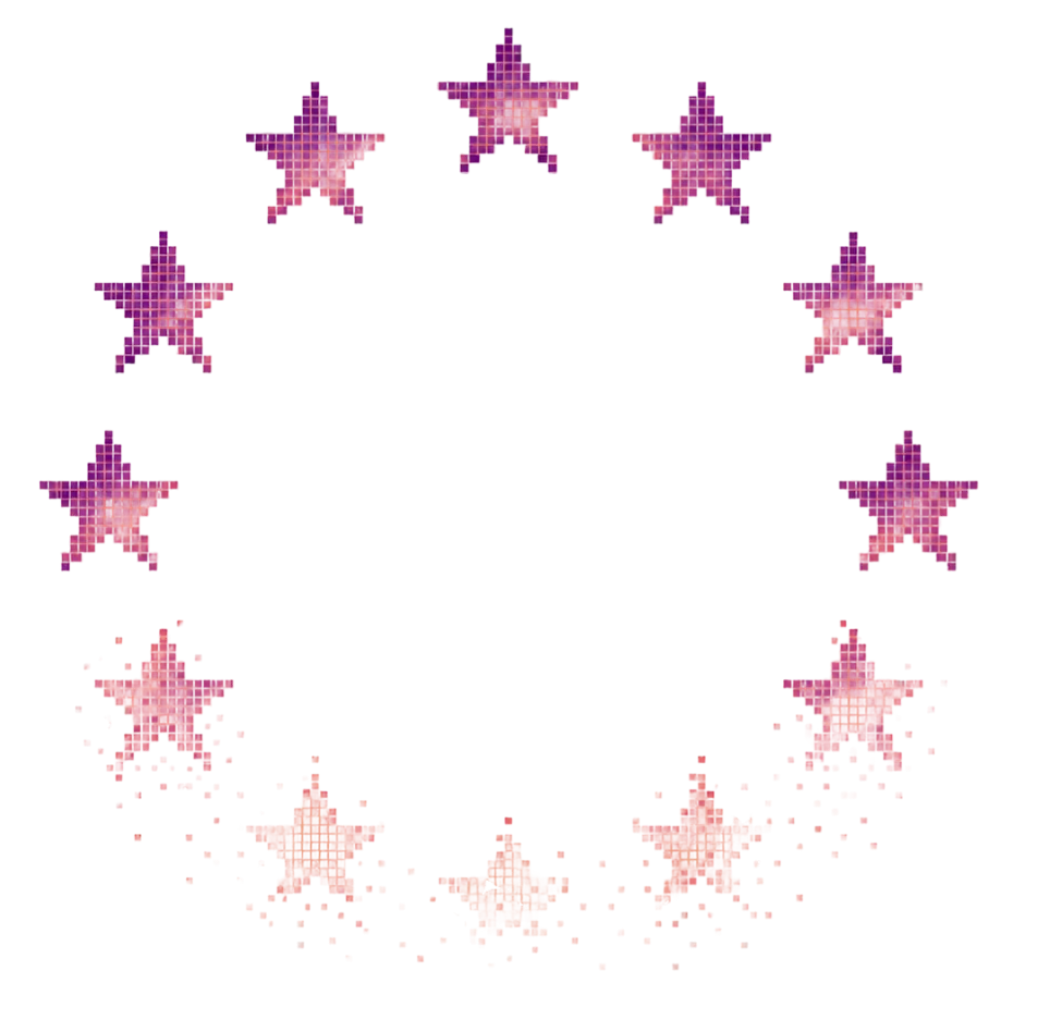 The twelve EU stars, half dissolving into pixel dust.